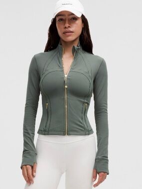 Lululemon Olive Green and Gold Define Crop Full Zip Jacket